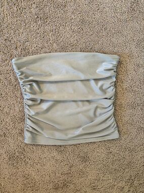 Edikted Light Gray Strapless Ruched Tube Crop Top